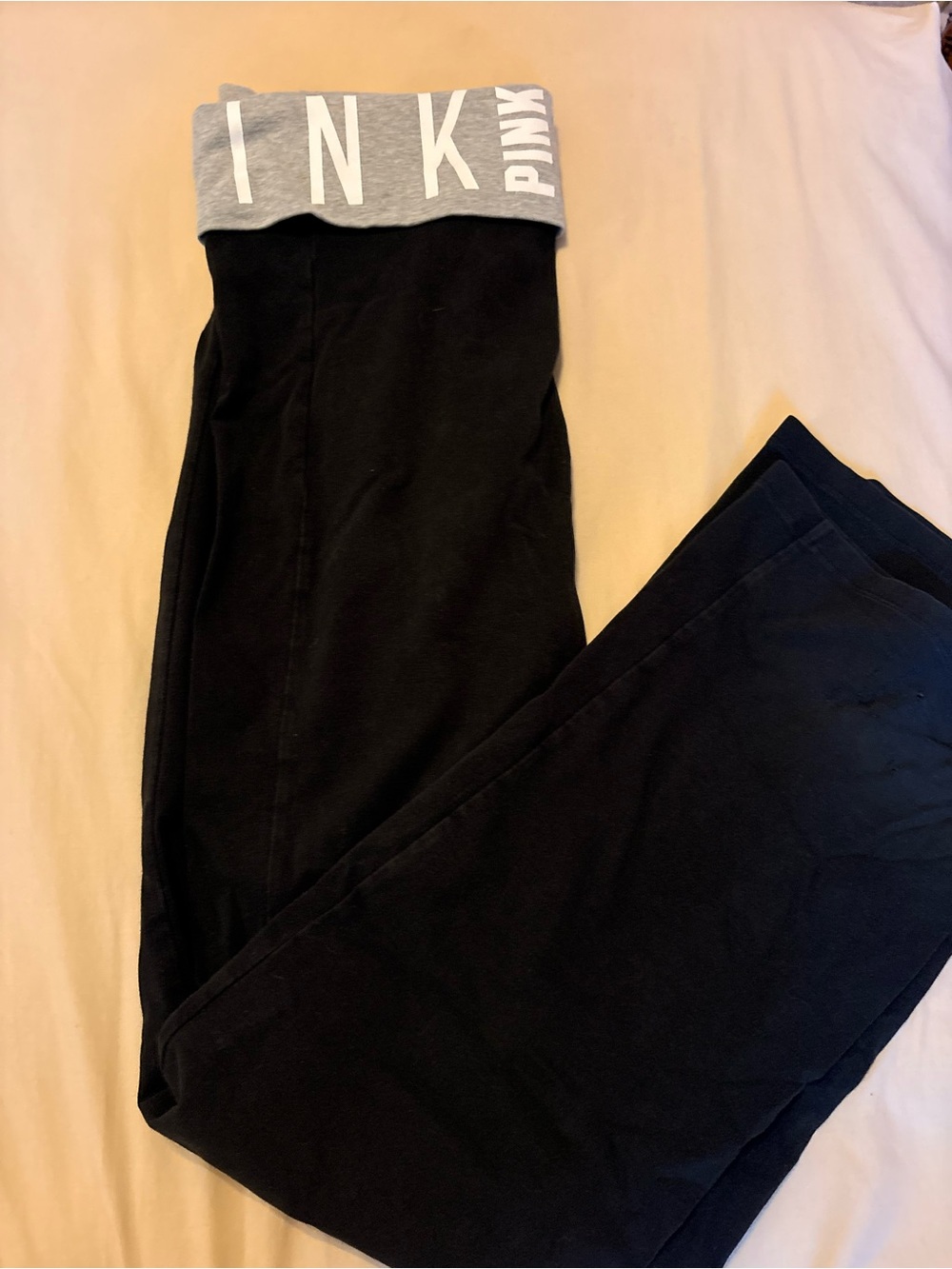 Victoria's Secret PINK Black Jeggings with Gray Fold-Over Waistband